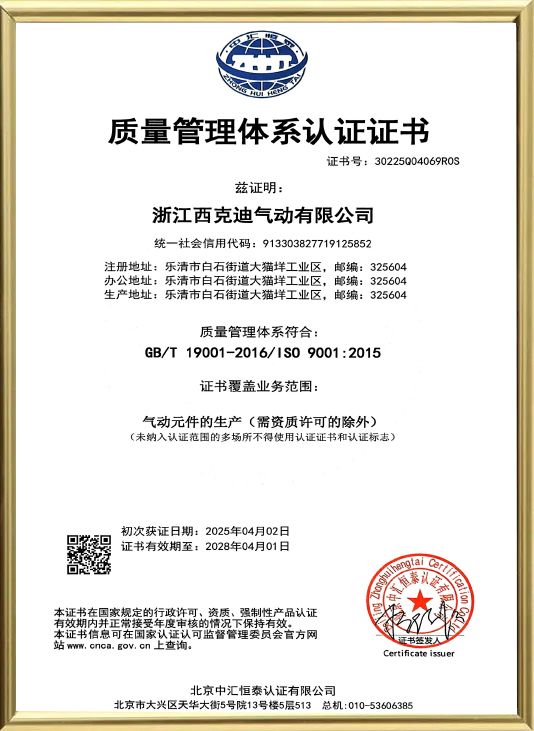 Quality Management System Certificate